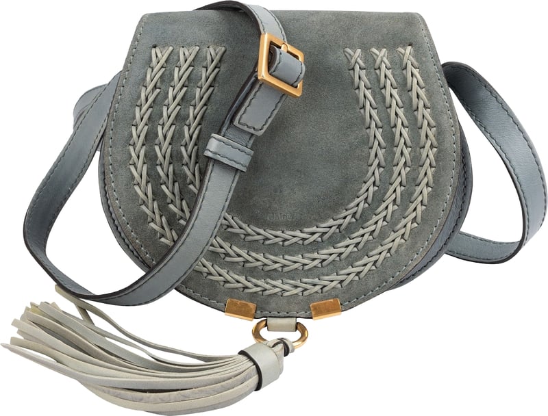 Chloé Suede Woven Leather Mini Marcie Saddle Crossbody Bag