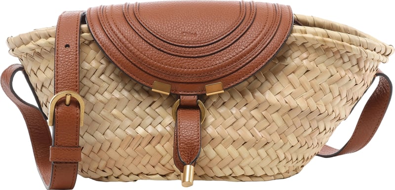 Chloe Marcie Small Raffia x Leather Crossbody Bag in Beige × Brown