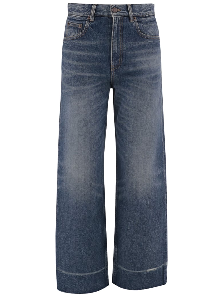 Washed Finish Wide-Leg Jeans With Classic Five-Pocket Design