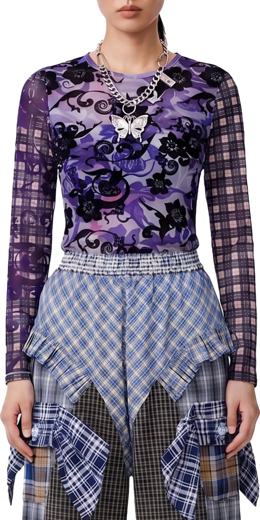 Loft flocked mesh long sleeve top purple