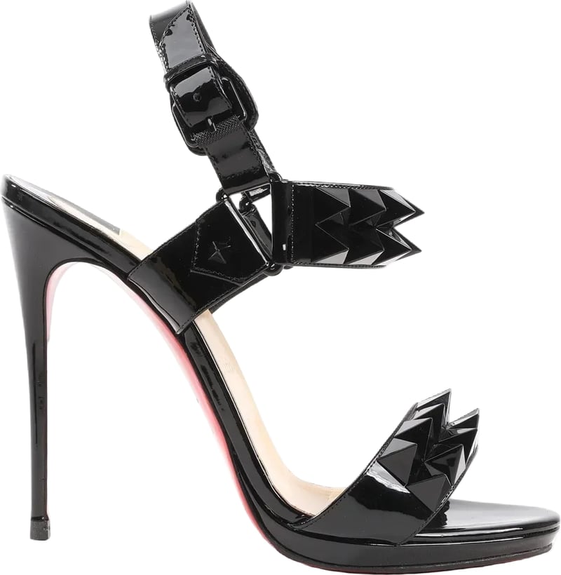 Christian Louboutin Miziggoo Spiked Patent Leather 120 Heels in Black, Size 40.5 EU