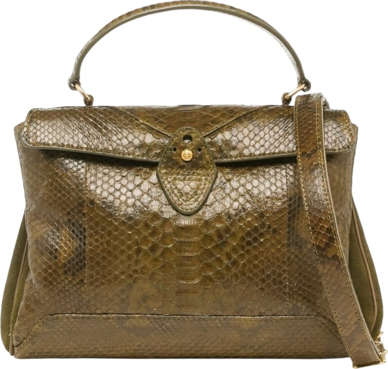 Sac à main Louise python soufflet suède kaki Claris Virot Femme 4672