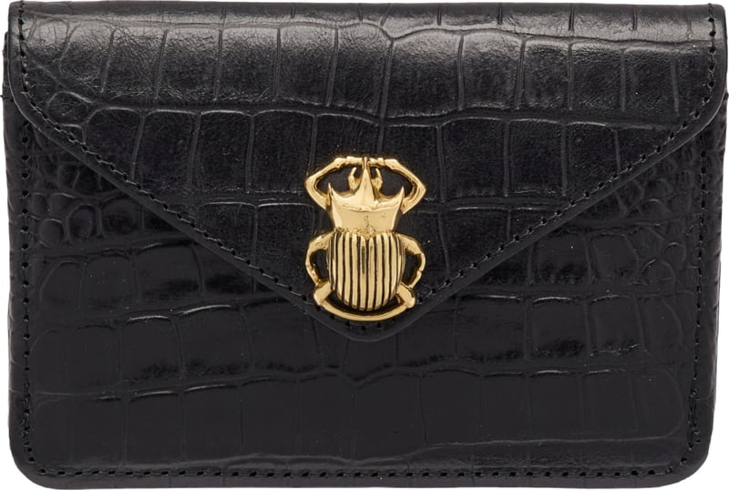 Porte feuille Alex cuir embossé croco noir 3107 Claris Virot