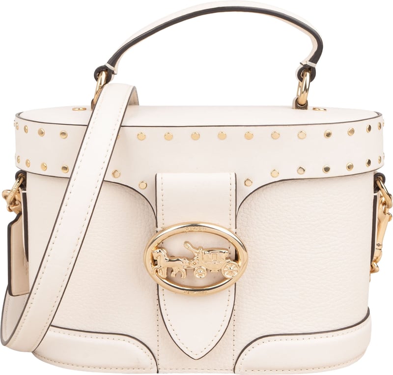 Coach Pebbled Leather Georgie Gem Vanity Case Rivets Crossbody Handbag