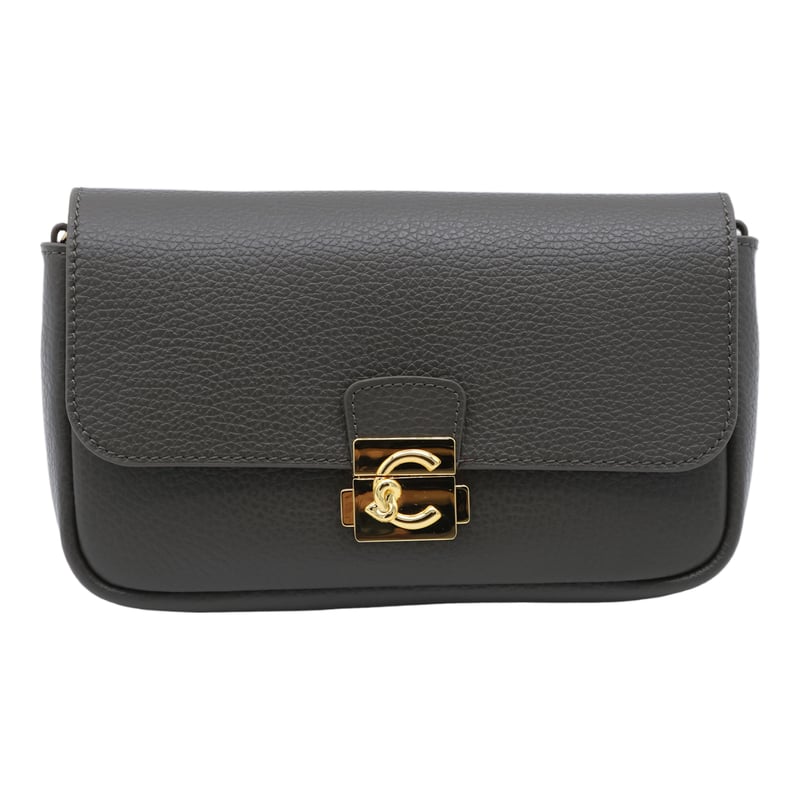 Pebbled Texture Crossbody Bag with Decorative Closure