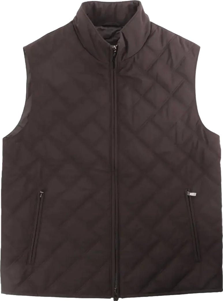 Corneliani Quilted Zip Gilet in Brown, Size 50 IT