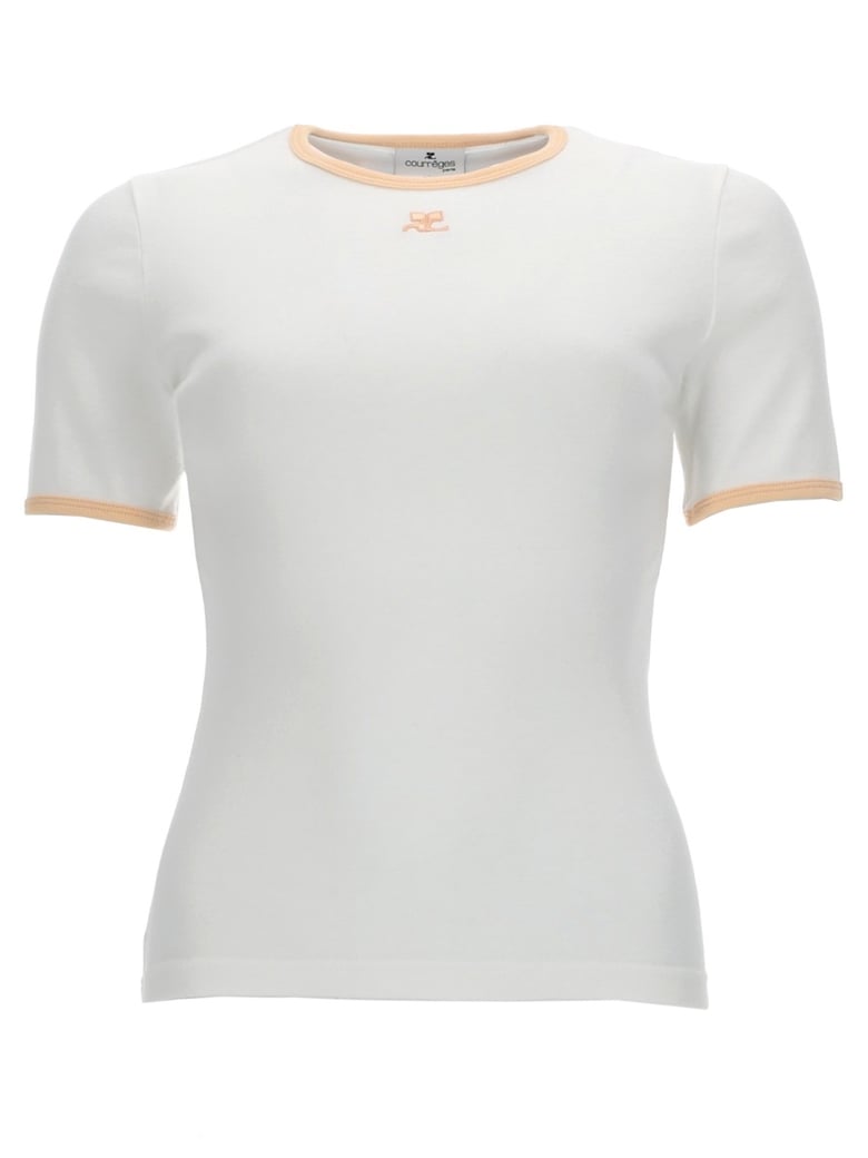 White Peach Trim Logo Fitted T-Shirt