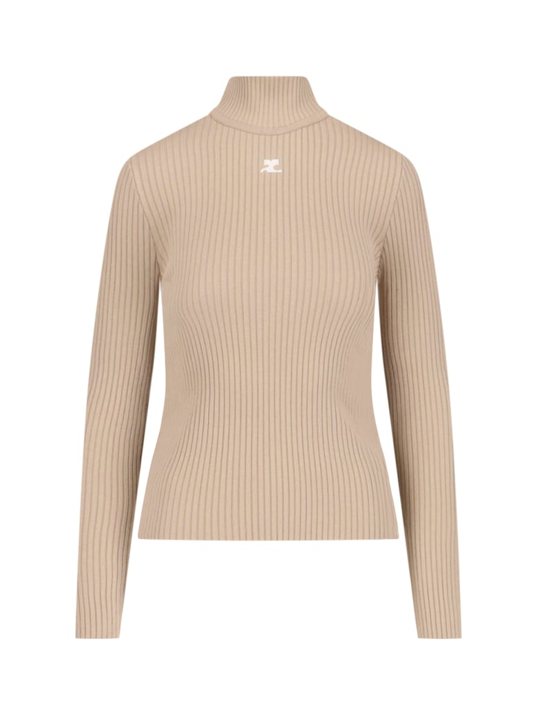 Beige Ribbed Viscose Blend Turtleneck