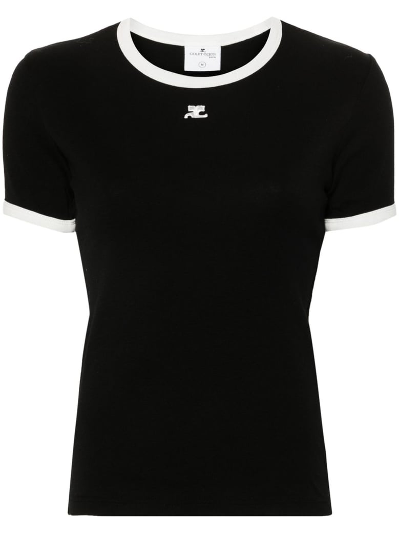 Black Fitted Short-Sleeve Contrasting T-Shirt