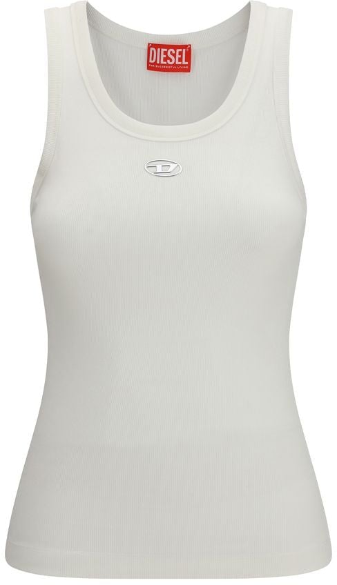 Diesel White Cotton Sleeveles T-Shirt