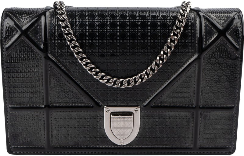 Christian Dior Patent Micro-Cannage Leather Diorama Wallet On Chain Crossbody Bag