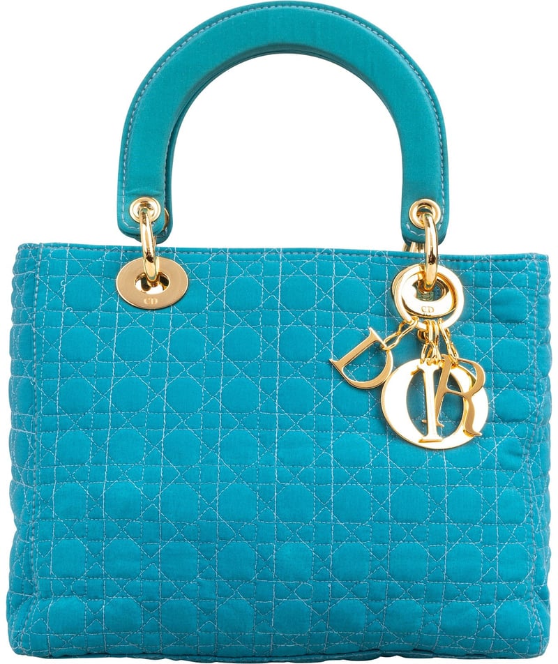 Christian Dior Turquoise Quilted Cannage Nylon Small Lady Dior Handbag