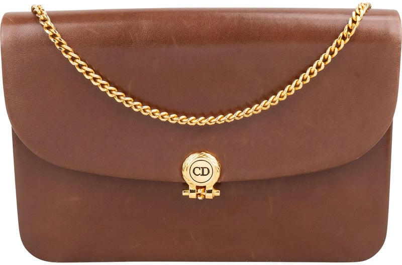 Christian Dior Brown Leather Vintage Flap Small Shoulder Bag
