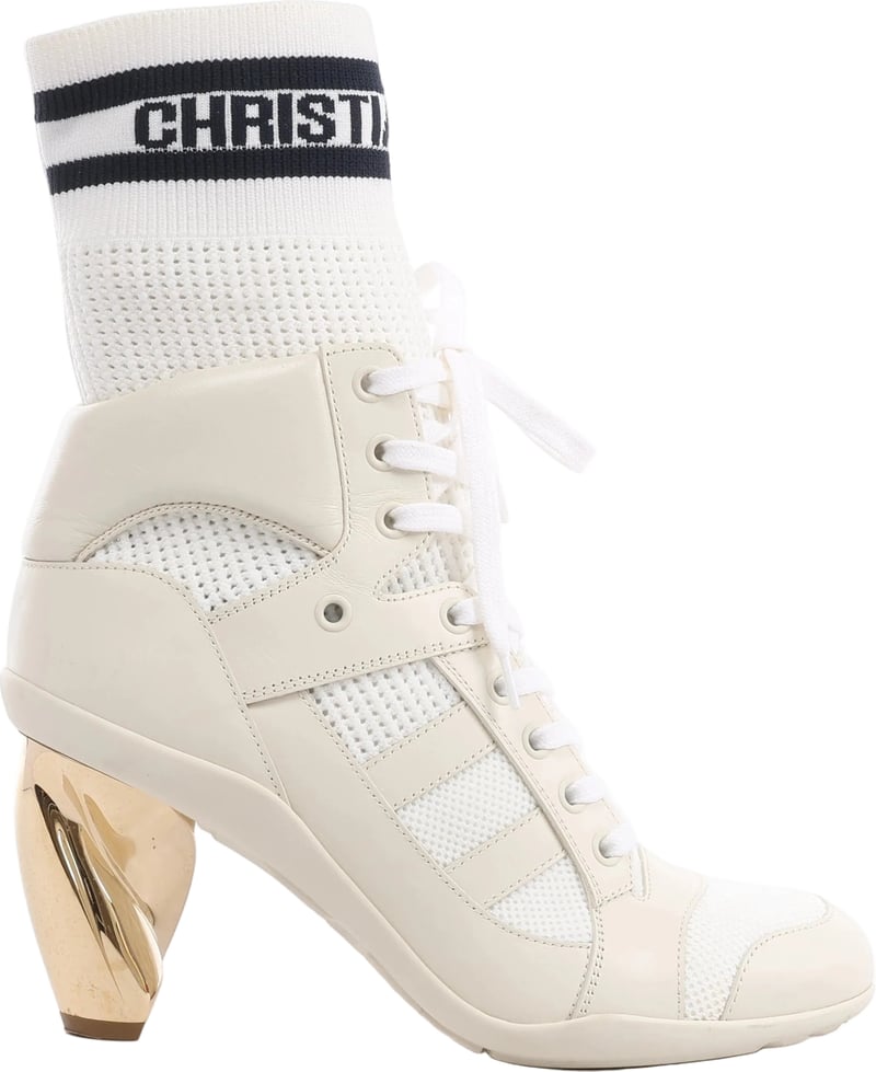 Christian Dior D-ZENITH Leather x Fabric Ankle Boots in Ivory, Size EU 37