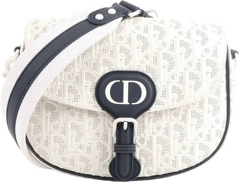 Dior Bobby Small Oblique Leather Crossbody Bag in White x Navy Blue