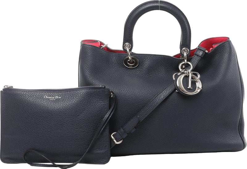 Christian Dior Diorissimo Leather 2Way Handbag in Navy Blue