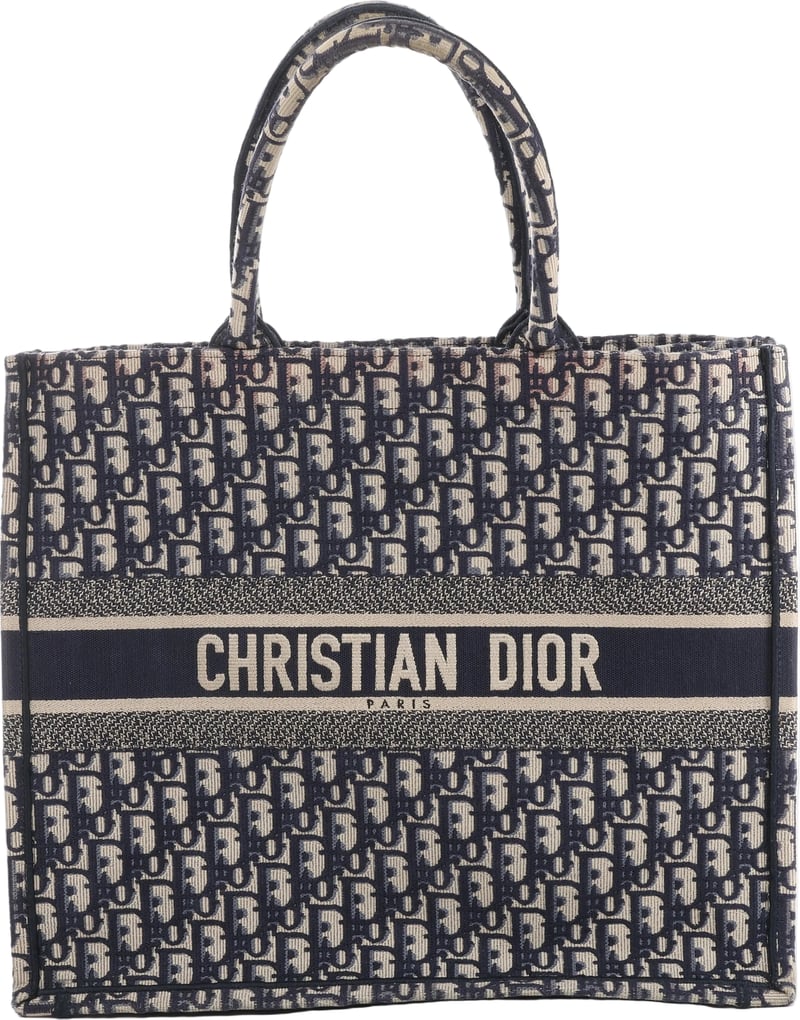 Christian Dior Book Tote Large Oblique Canvas Shoulder Bag in Navy Blue
