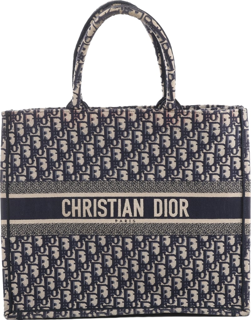 Christian Dior Book Tote Large Oblique Canvas Shoulder Bag in Navy Blue