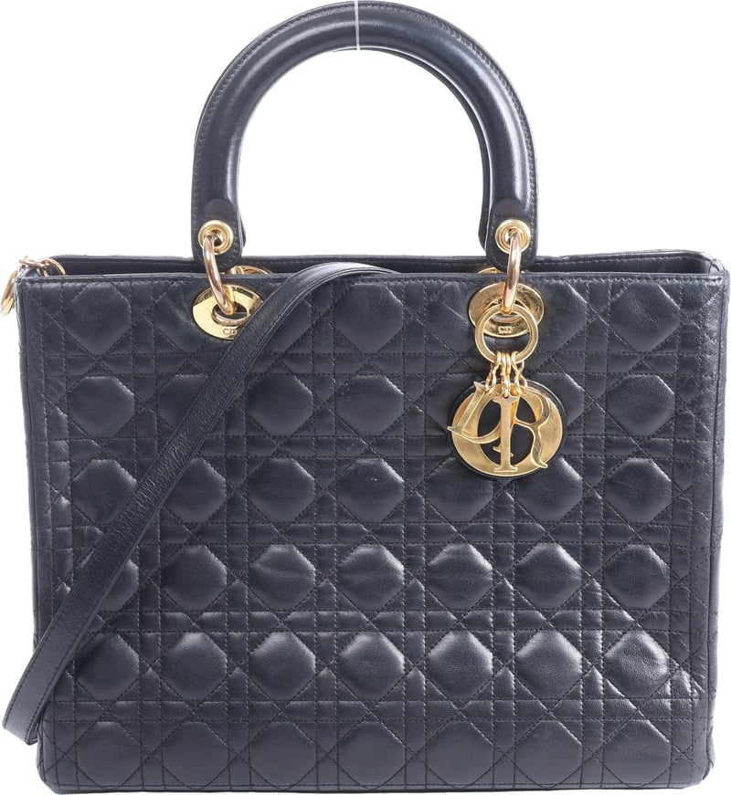 Christian Dior Lady Dior Large Cannage Leather 2Way Handbag in Black