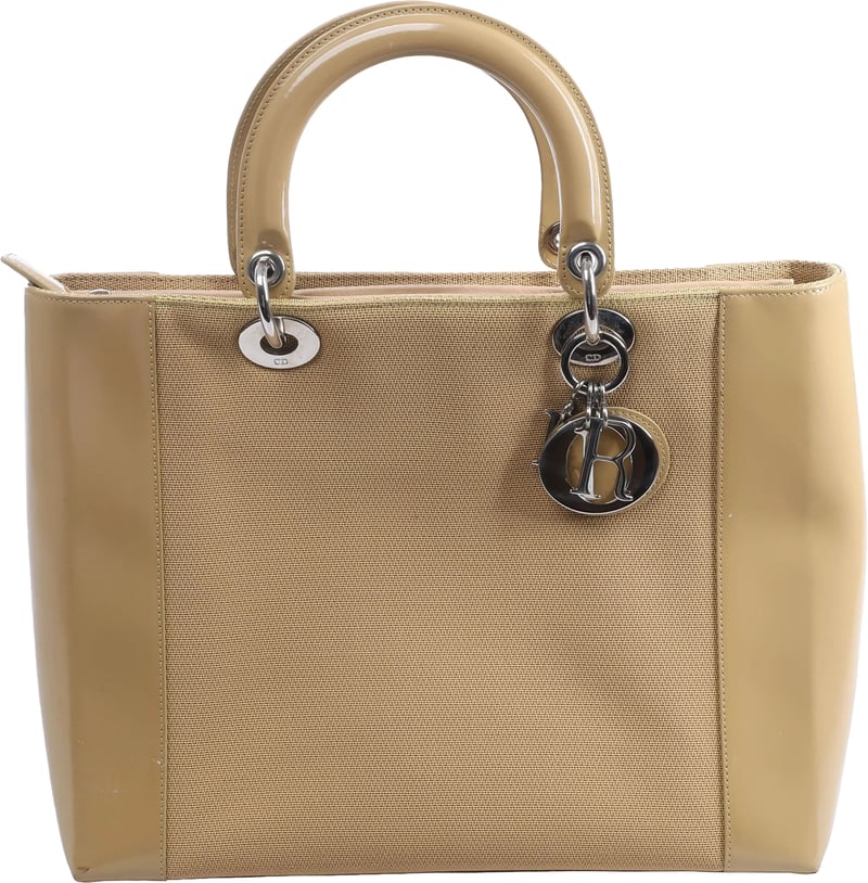 Christian Dior Lady Dior Leather x Canvas Handbag in Beige