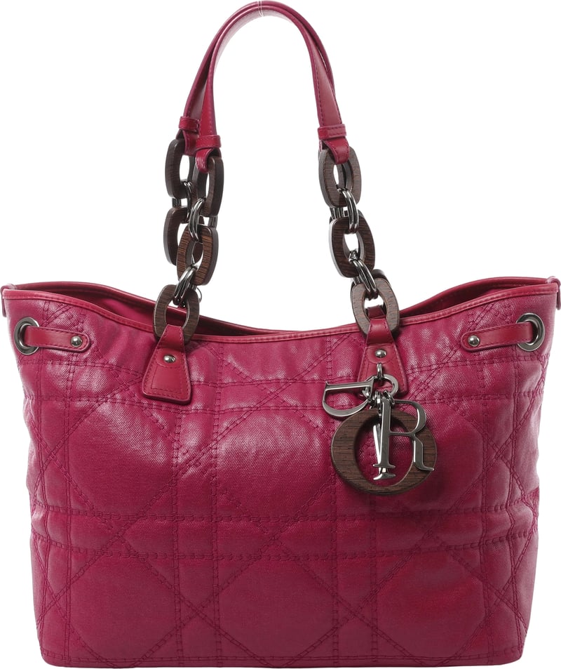 Christian Dior Panarea Cannage Coated Canvas x Leather Wood-Link Shoulder Bag in Purple