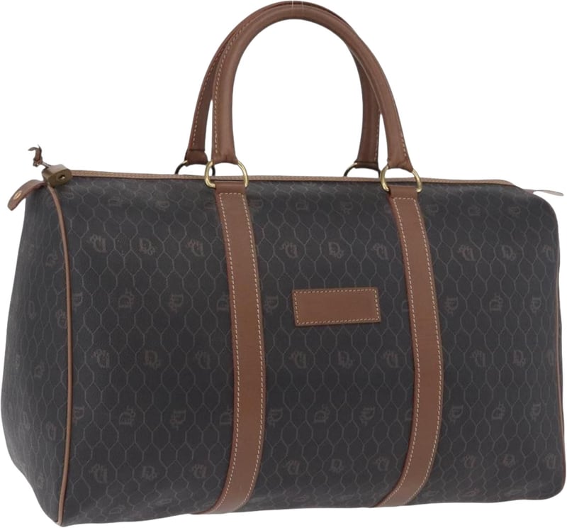 Christian Dior Vintage Honeycomb Boston Canvas and Leather