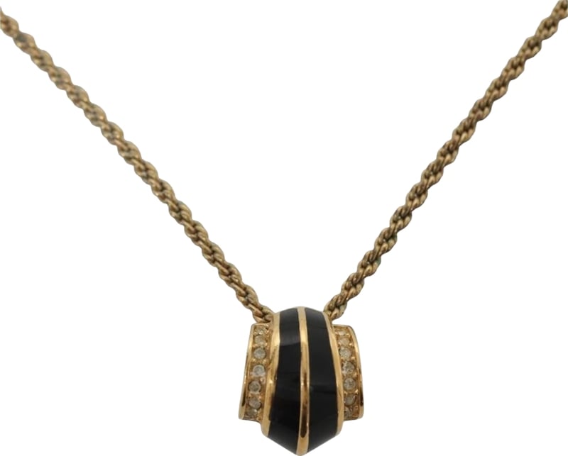 Christian Dior Vintage pendant necklace Gold-plated Metal, Enamel & Rhinestones