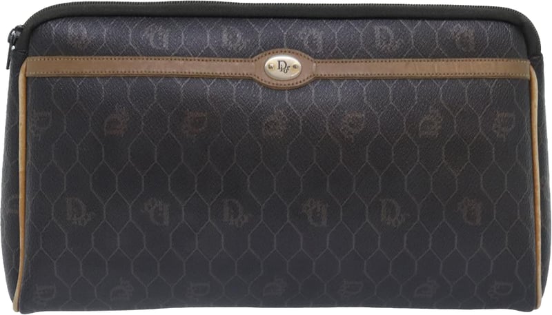 Christian Dior Vintage Honeycomb Zip Coated Canvas Medium
