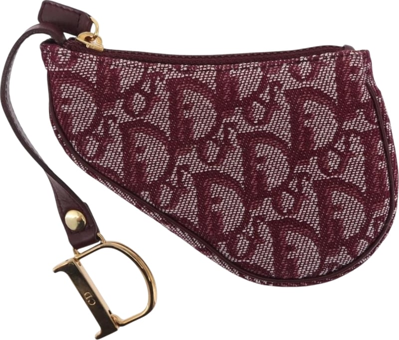 Christian Dior Vintage Saddle Zip Coin Purse Diorissimo Canvas Mini