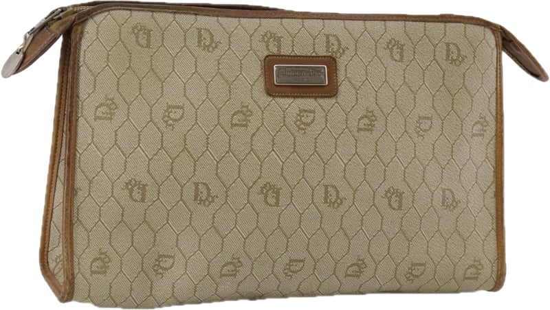 Christian Dior Vintage Honeycomb Zip Coated Canvas Medium