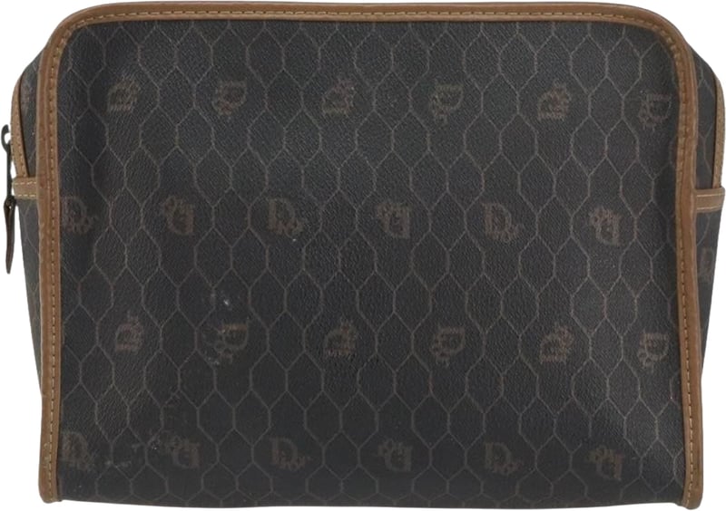 Christian Dior Vintage Honeycomb Zip Coated Canvas Medium