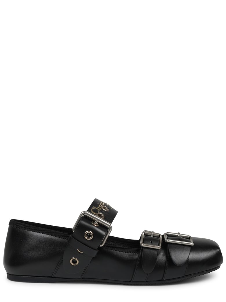 Punk Black Leather Flats