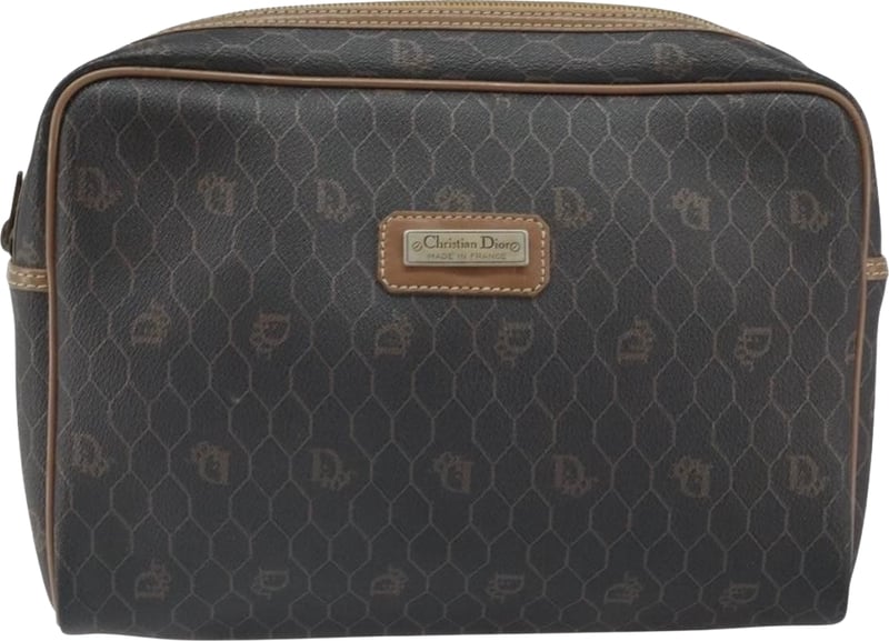 Christian Dior Vintage Honeycomb Zip Coated Canvas Medium