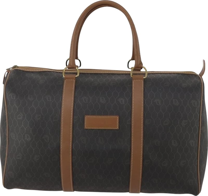 Christian Dior Vintage Honeycomb Boston Canvas and Leather