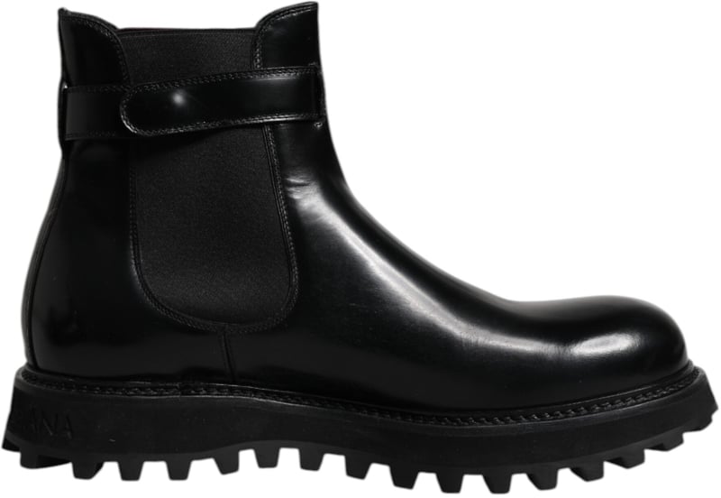 Dolce & Gabbana Black Belted DG Logo Men Chelsea Boots Shoes