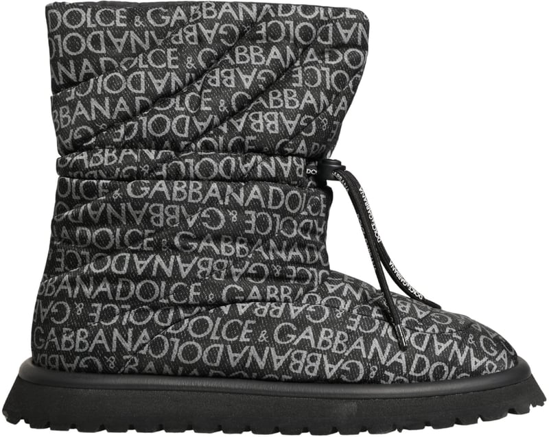 Dolce & Gabbana Black Logo Print Lace Up Snow Boots Shoes