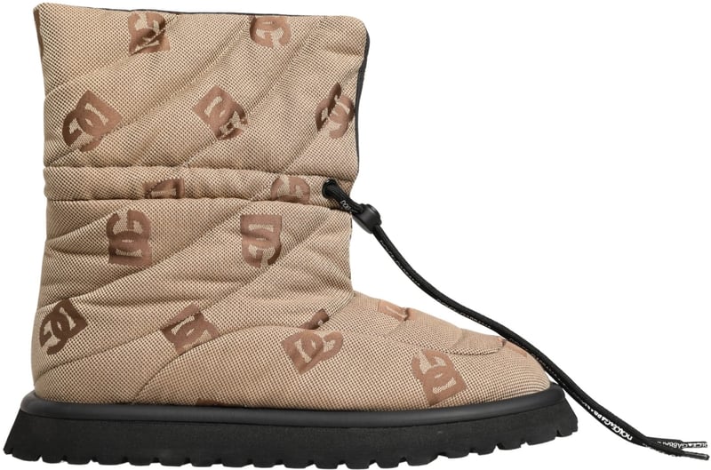 Dolce & Gabbana Brown Logo Print Lace Up Snow Boots Shoes