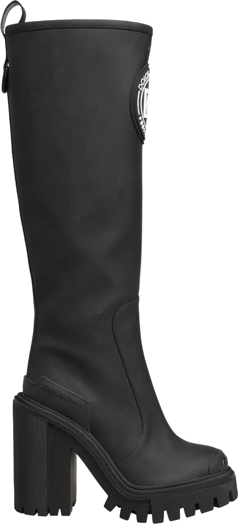 Dolce & Gabbana Black Rubberised Leather High Boots Shoes