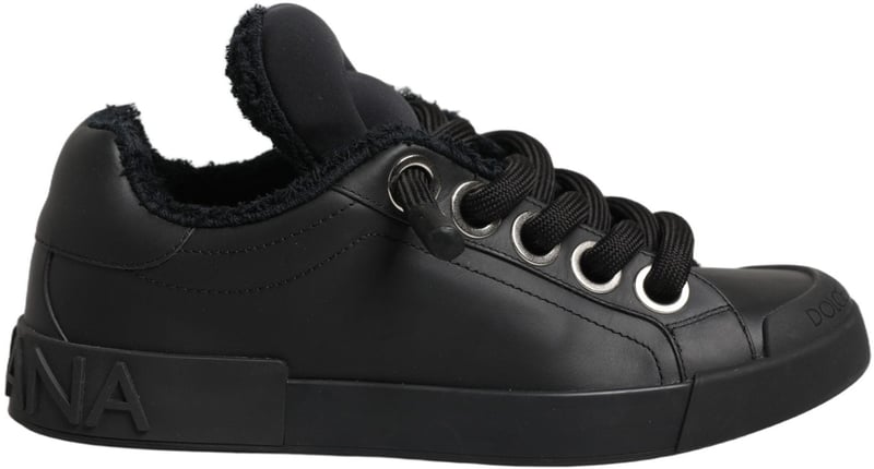 Dolce & Gabbana Black Leather Low Top Portofino Sneakers Shoes