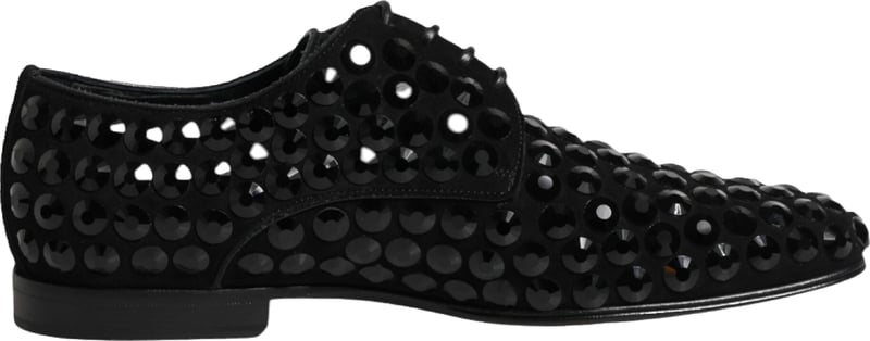 Dolce & Gabbana Black Suede Strass Derby Formal Shoes