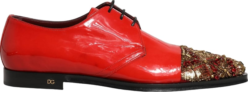 Dolce & Gabbana Red Embellished Men Derby Dress Formal Shoes