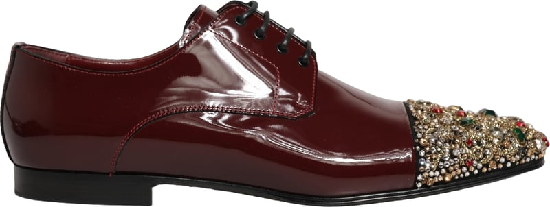 Dolce & Gabbana Maroon Embellished Derby Dress Formal Shoes