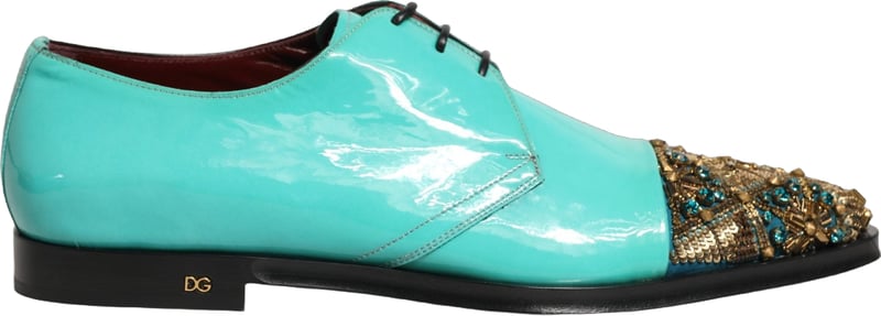 Dolce & Gabbana Aqua Blue Embellished Derby Dress Formal Shoes