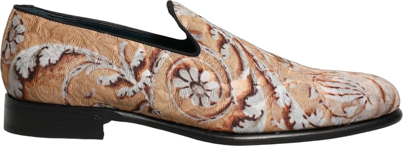 Dolce & Gabbana Beige Brocade Men Slip On Dress Loafers Shoes