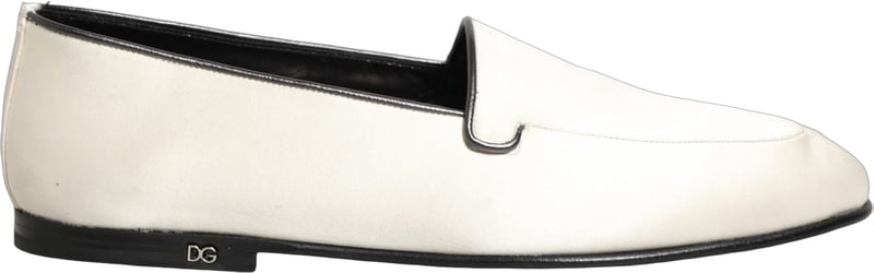 Dolce & Gabbana White Satin Logo Slip On Flats Loafers Shoes