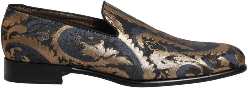 Dolce & Gabbana Blue Brocade Slip On Men Dress Loafers Shoes