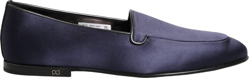 Dolce & Gabbana Blue Satin Logo Slip On Flats Loafers Shoes
