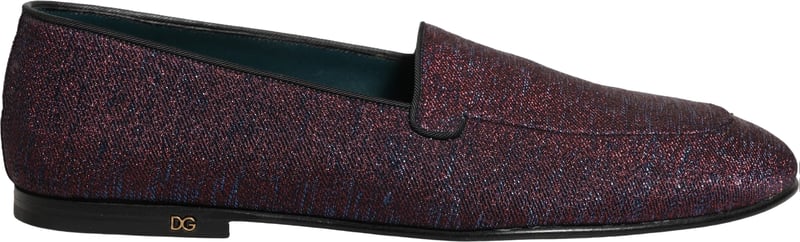 Dolce & Gabbana Maroon Glitter Lurex Logo Dress Loafers Shoes