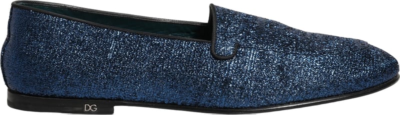 Dolce & Gabbana Blue Glitter Lurex DG Logo Dress Loafers Shoes