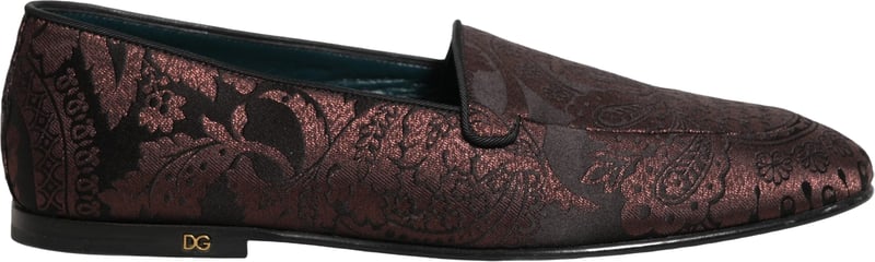 Dolce & Gabbana Maroon Jacquard Leather Slip On Loafers Shoes